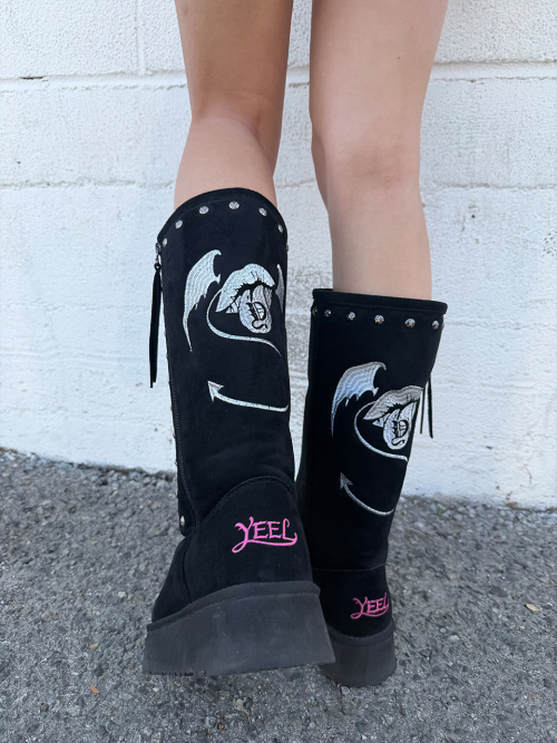 DO I CARE X-RIVET SUEDE BOOTS BLACK