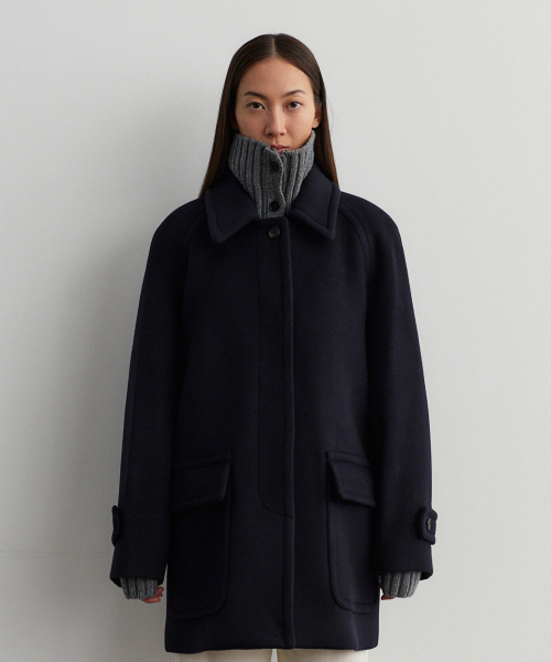 Wool pocket half coat _ navy