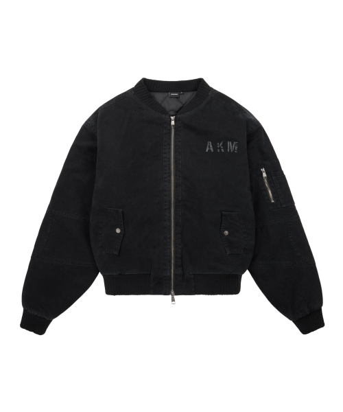 Distressed Cotton MA-1 Jacket (Black)