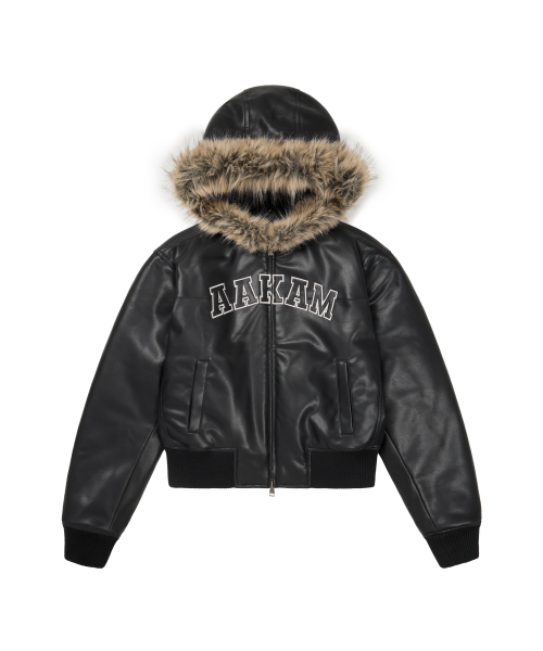 Hooded Fur Leather Jacket (Black)