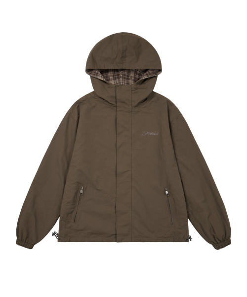 Reversible Check Hooded Jacket (Brown)