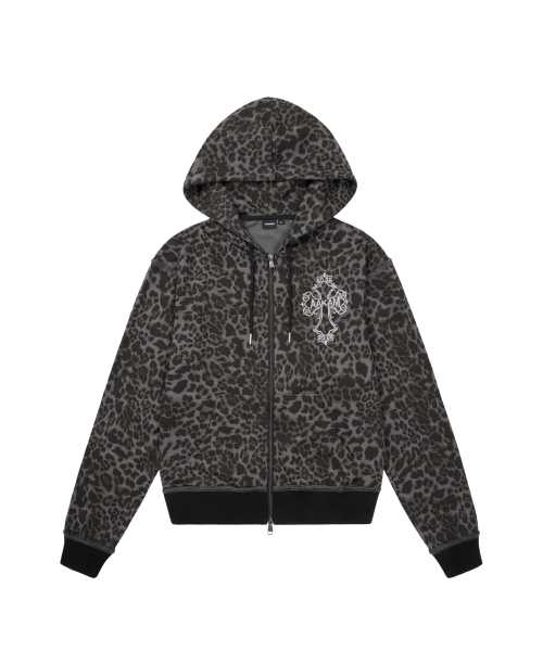 AKM CROS2 Leopard Zip-Up Hoodie (Charcoal)