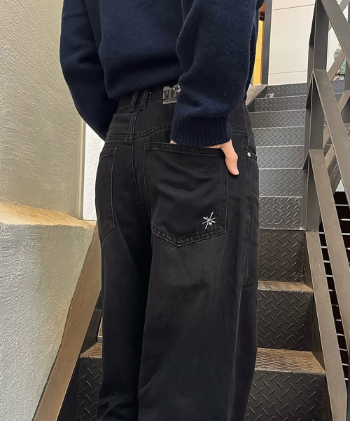 CUTTING WASHED DENIM PANTS_BLACK