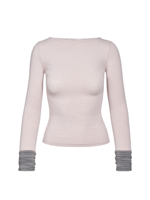 Двухцветный лонгслив с вырезом лодочкой (Pink-Grey)