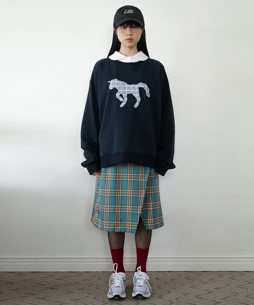 COZY CHECK WRAP SKIRT_GREEN