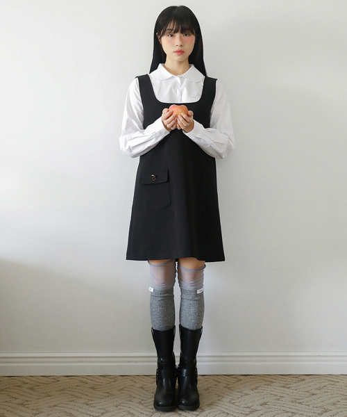 SCOOP NECK MINI DRESS_BLACK