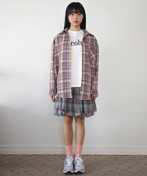CHECK BALLOON MIDI SKIRT_GREEN