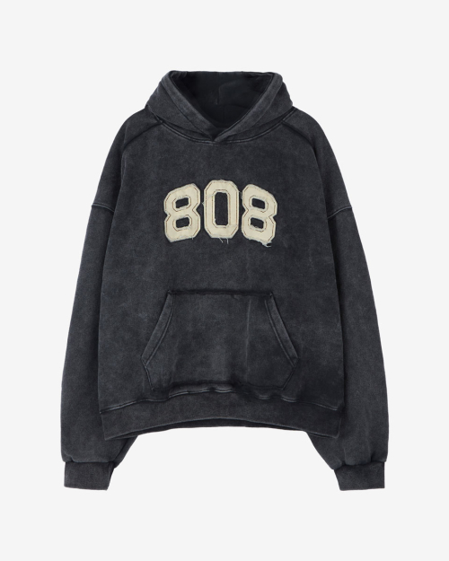 Плотное худи 808 с начесом (Washed Black)