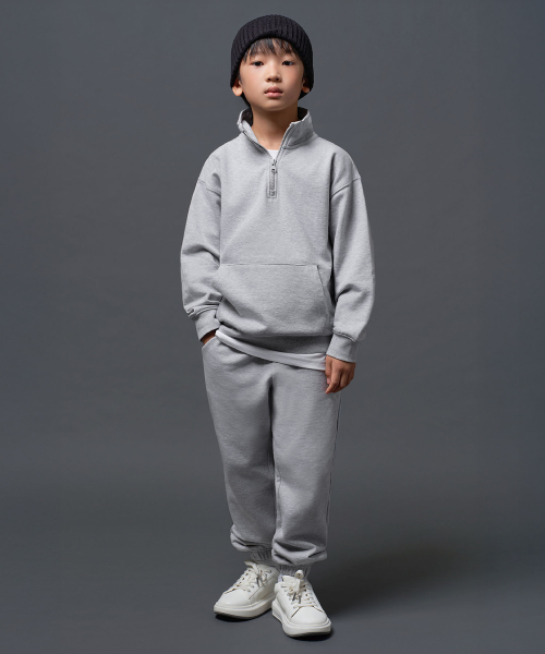 무신사 스탠다드 키즈() 오버사이즈 하프 집업 스웨트셔츠 & 베이식 스웨트 팬츠 셋업 [미디엄 그레이] 상품 이미지