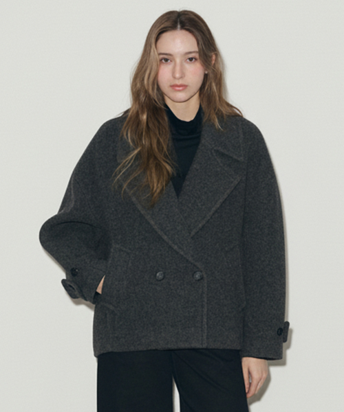 Двубортное пальто блэндид, Herringbone Black