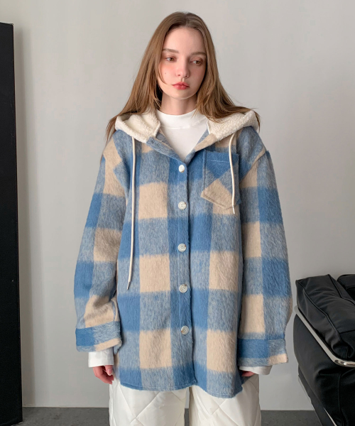 Overfit Check Hooded рубашка (3colors)