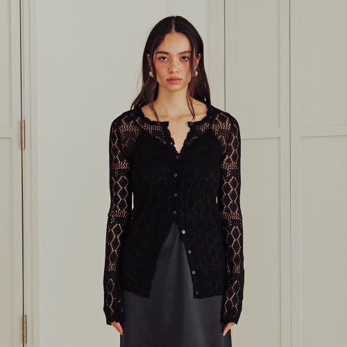 Diamond Sheer Knit Cardigan (BLACK)