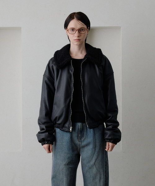 Reversible Faux Leather Fur Black [T54]