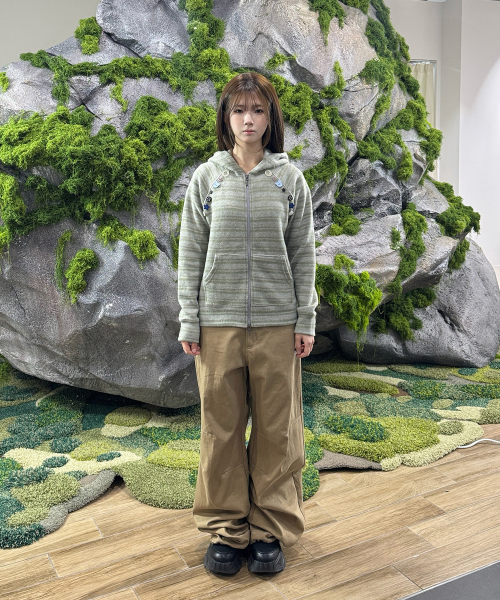 탄산마그네슘() 오디피기X탄산 스트라이프 버튼 후드집업 세이지그린 상품 이미지