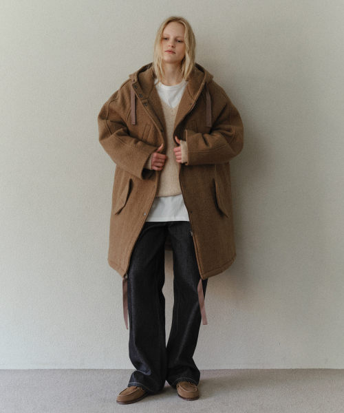 Wool padded hood coat_Brown
