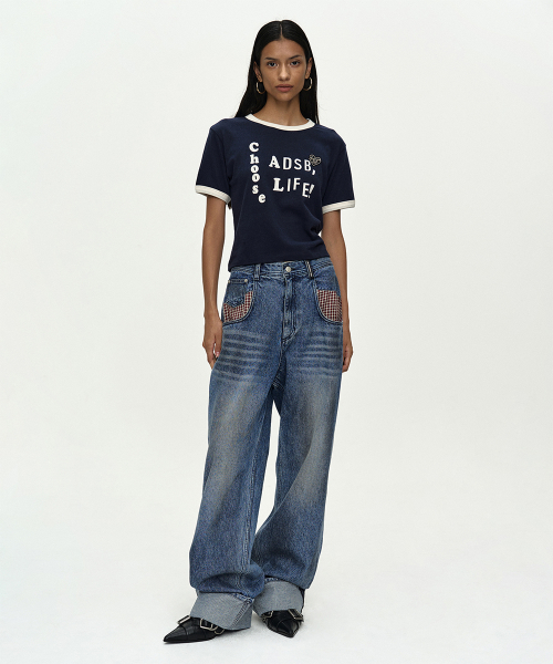 OIL WASHED ROLLED UP JEANS apa889w(BLUE)