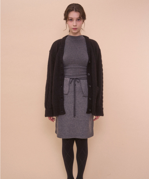 BOUCLE WRAP SKIRT-GRAY
