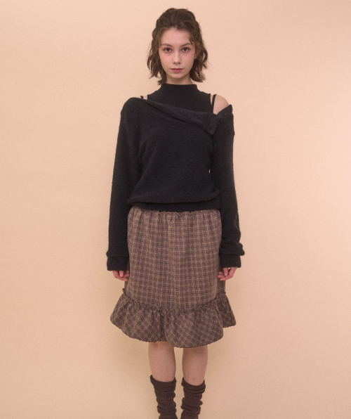 CHECK BEAR SKIRT-BROWN