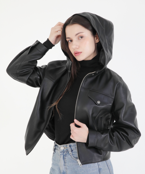 Hoodie Leather Jacket_BK