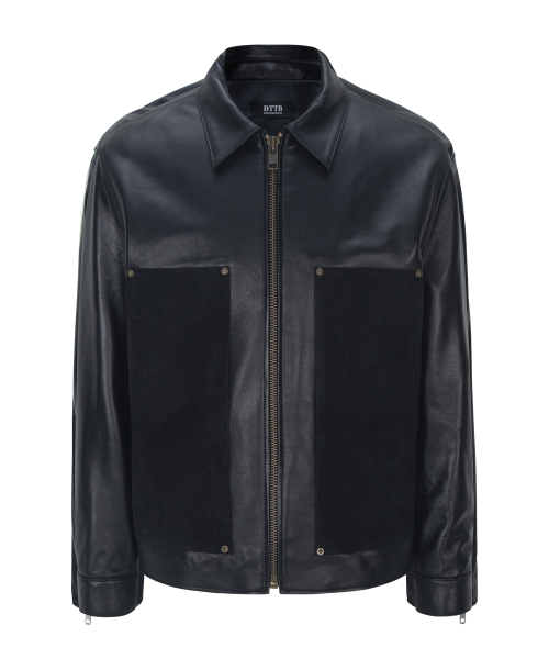 Texture Leather Jacket(Deep Black)