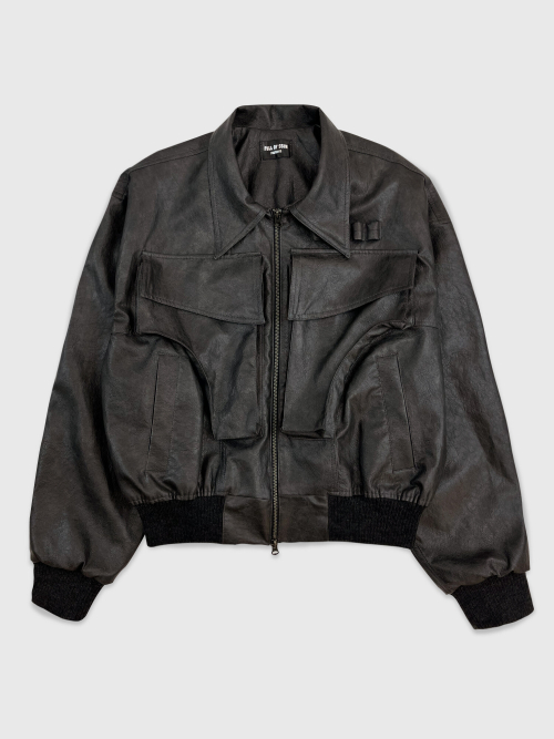 Pocket Leather Jacket (Gray)