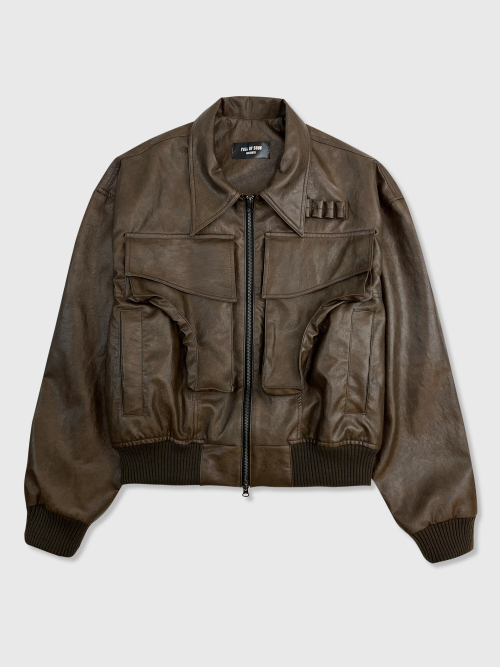 Pocket Leather Jacket (Brown)