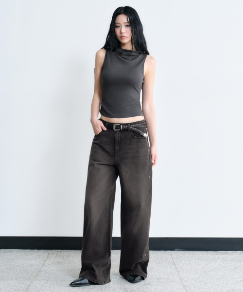 Wide Denim Pants [ Black]