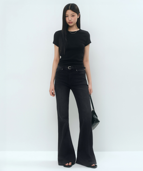 [Cool] Slim Flare Denim Pants [Washed Black]