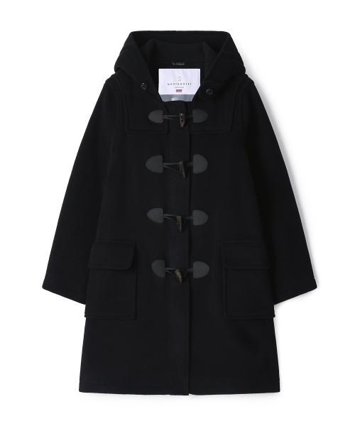 WOMENS CLASSIC HERRINGBONE DUFFLE COAT WITH HORN - BLACK
