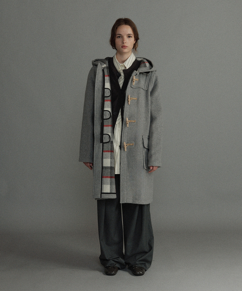 WOMENS CLASSIC FIT DUFFLE COAT WITH WOODEN - PEARL GREY