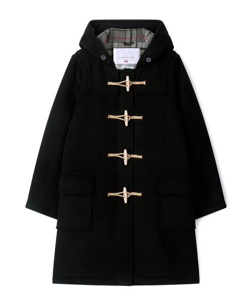 WOMENS CLASSIC FIT DUFFLE COAT WITH WOODEN - BLACK