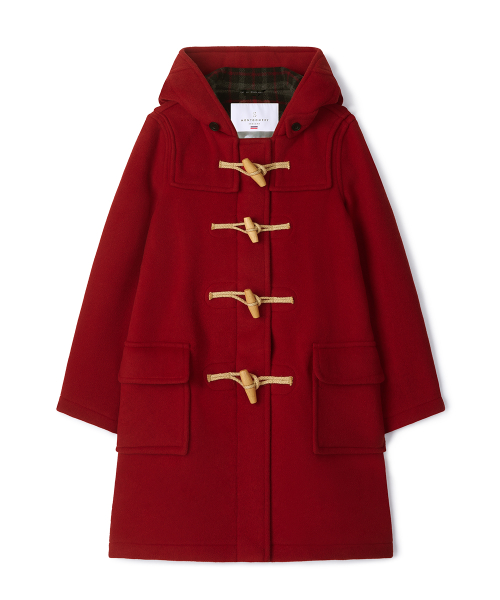 WOMENS CLASSIC FIT DUFFLE COAT WITH WOODEN - RED