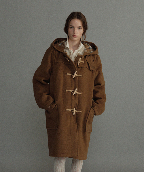 WOMENS CLASSIC FIT DUFFLE COAT WITH WOODEN - CAMEL