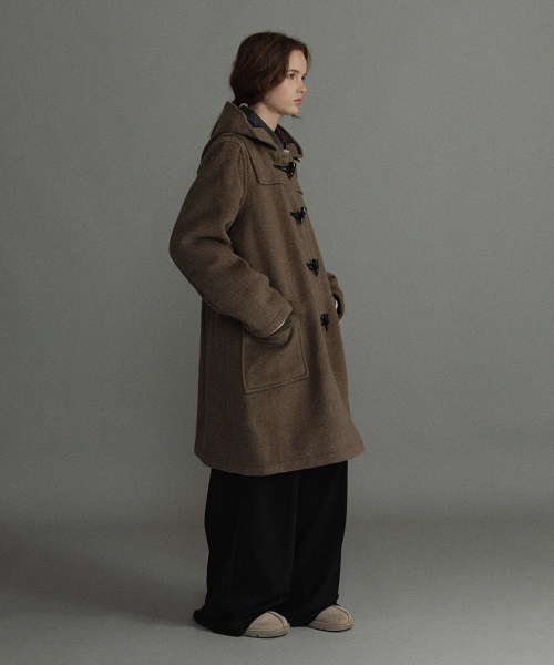 WOMENS CLASSIC FIT DUFFLE COAT WITH HORN - MUSHROOM