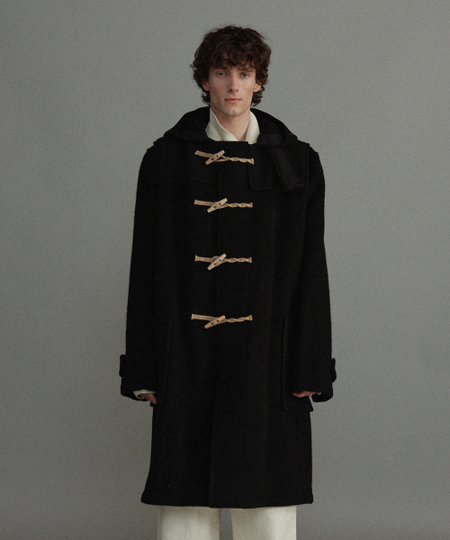 LONG ORIGINAL DUFFLE COAT WITH WOODEN - BLACK