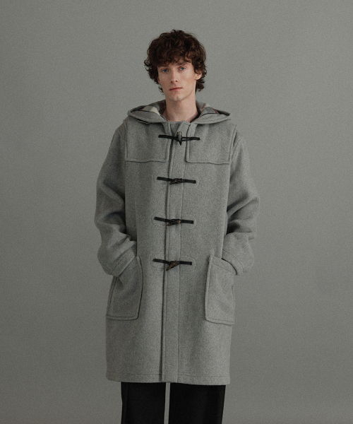 CLASSIC FIT DUFFLE COAT WITH HORN - PEARL GREY