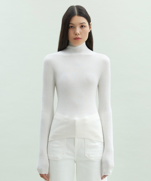 Wholegarment 100 Wool Italian Yarn Turtleneck [WHITE]