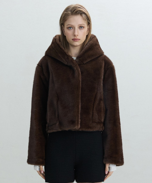 Faux Fur Hoodie Jacket [BROWN]