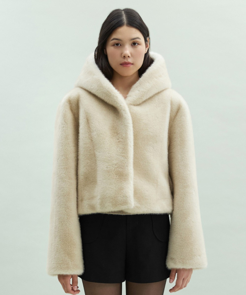 Faux Fur Hoodie Jacket [BEIGE]