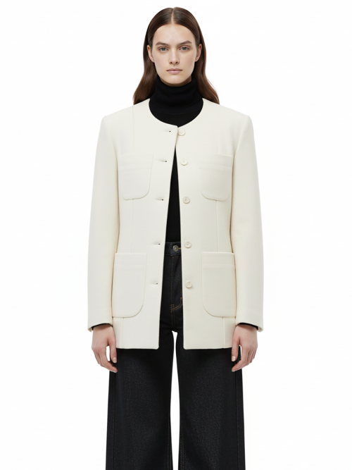 Пиджак без воротника Wool Suede, Brown/White, W254OT07
