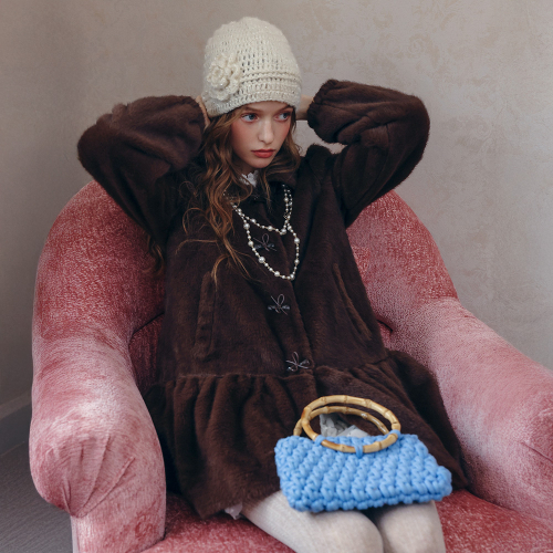 Cest_Faux fur frill half coat