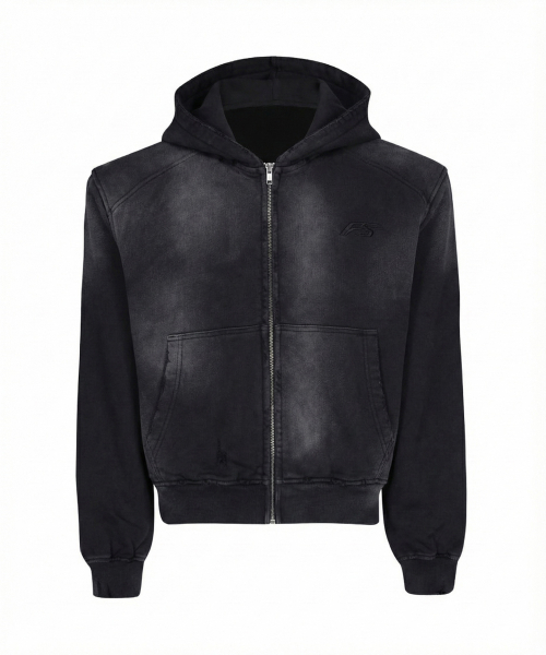 FORCE WASHED HOODIE ZIP-UP BK