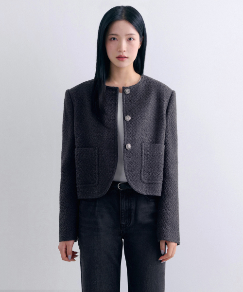 무신사 스탠다드 우먼() [3만원 이상 구매시 구매 가능] 우먼즈 라운드 넥 트위드 재킷 [건메탈] 상품 이미지