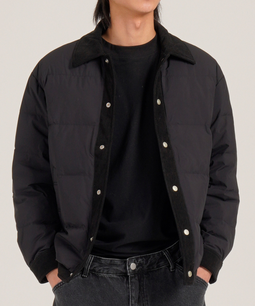 [Duck Down 80/20] Вельветовая куртка с воротником semi-crop (Black)