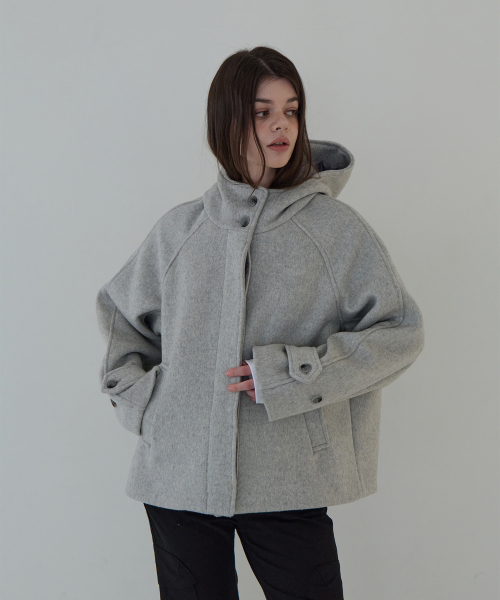 Шерстяное пальто с капюшоном, Light Grey
