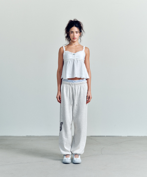 SPRING GRAPHIC WIDE PANTS OATMEAL
