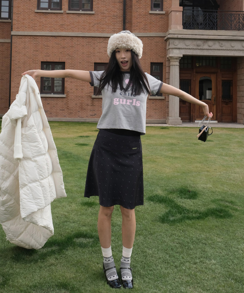 NEW GURLS RINGER T-SHIRT MELANGEGRAY
