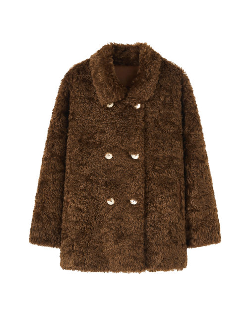 Melissa Teddy Bear Double Button Fur Shearling Midi coat Brown
