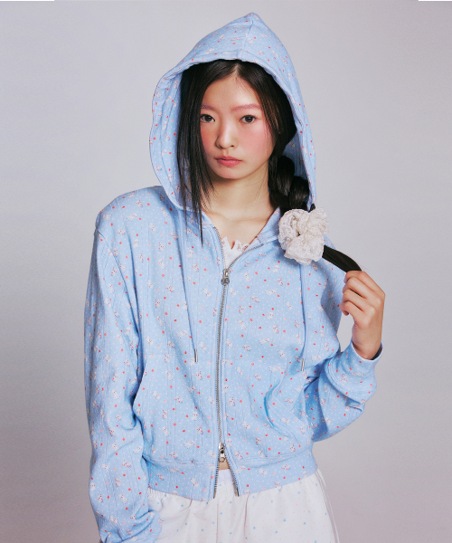 Худи на молнии SHEEP PATTERN EYELET HOOD ZIP-UP_LIGHT BLUE