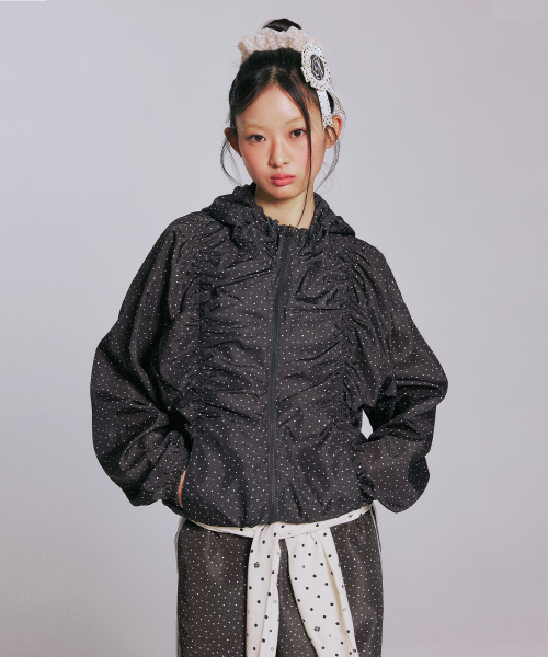 STAR PATTERN HOODED WIND BREAKER_BLACK